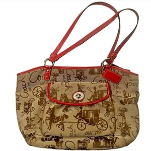 🆕Coach Large Horse & Carriage Red Shoulder Handbag Leah F14856 - NWOT